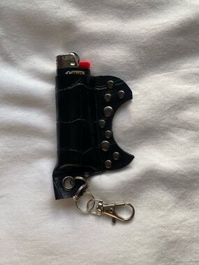 Black Studded Leather Lighter Keychain Holder